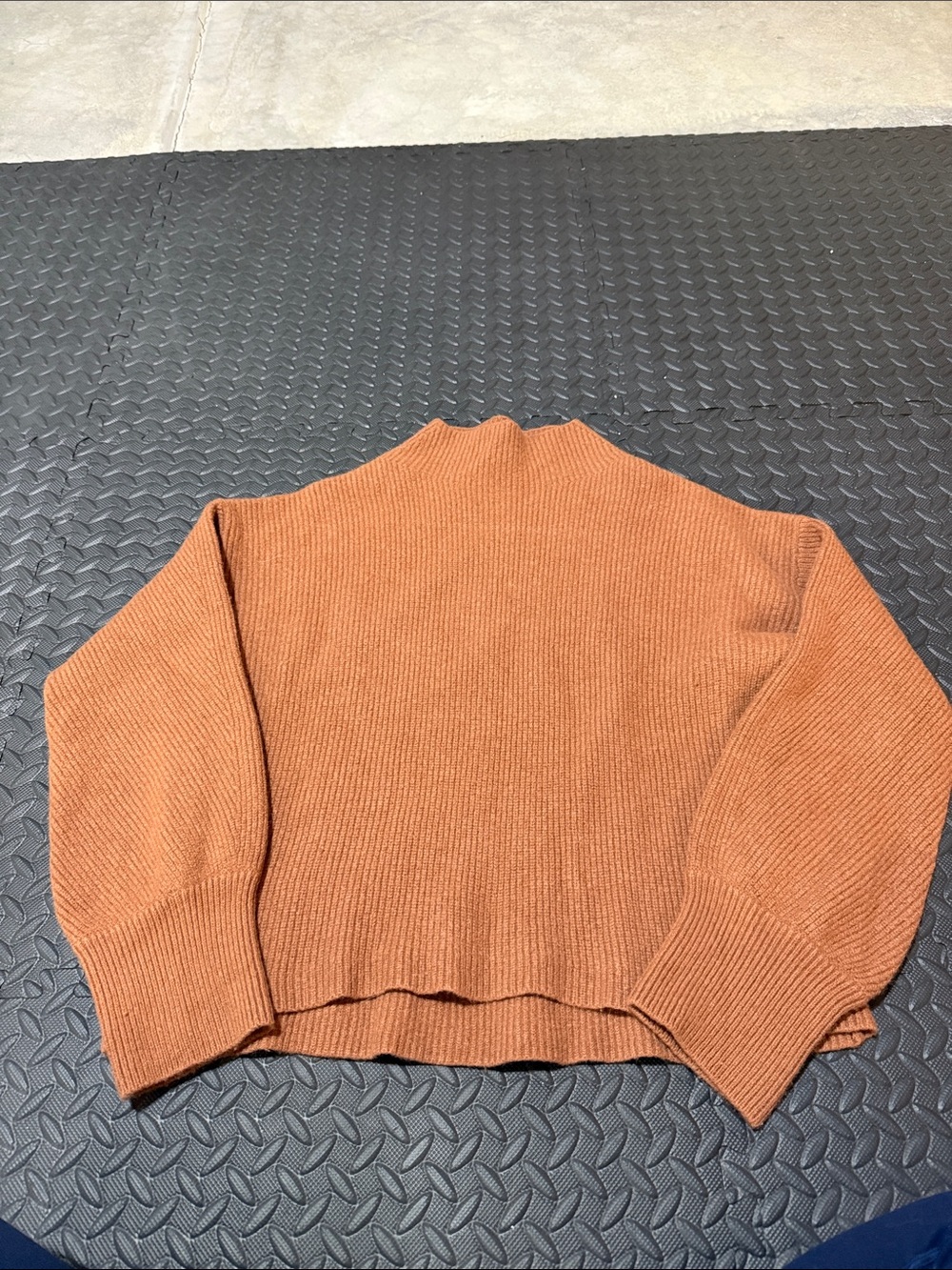 A.L.C. Ribbed Mock Neck Sweater in Burnt Orange Merino Wool Large Womens